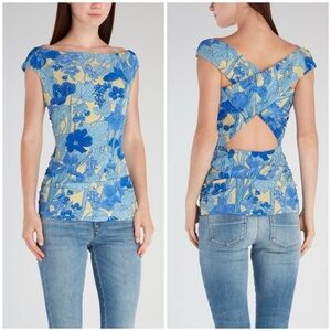 ROBERTO CAVALLI Tropical Print Criss Cross Top